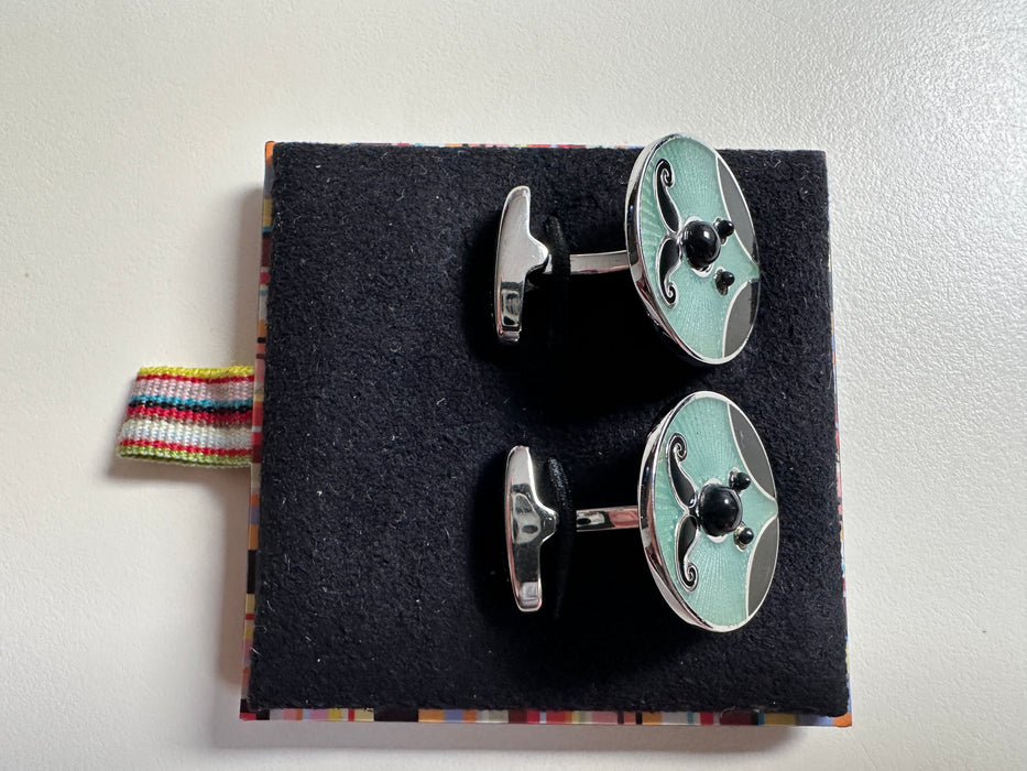 Paul Smith Blue enamel Moustache Face Cufflinks