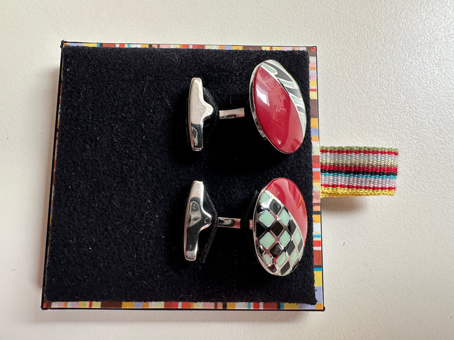 Paul Smith Enamel Deco Cufflinks - Red, Green, and Black