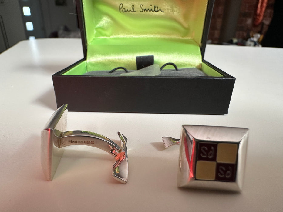 Paul Smith Sterling Silver "PS" Beveled Edge Cufflinks – Hallmarked &amp; Gift Boxed