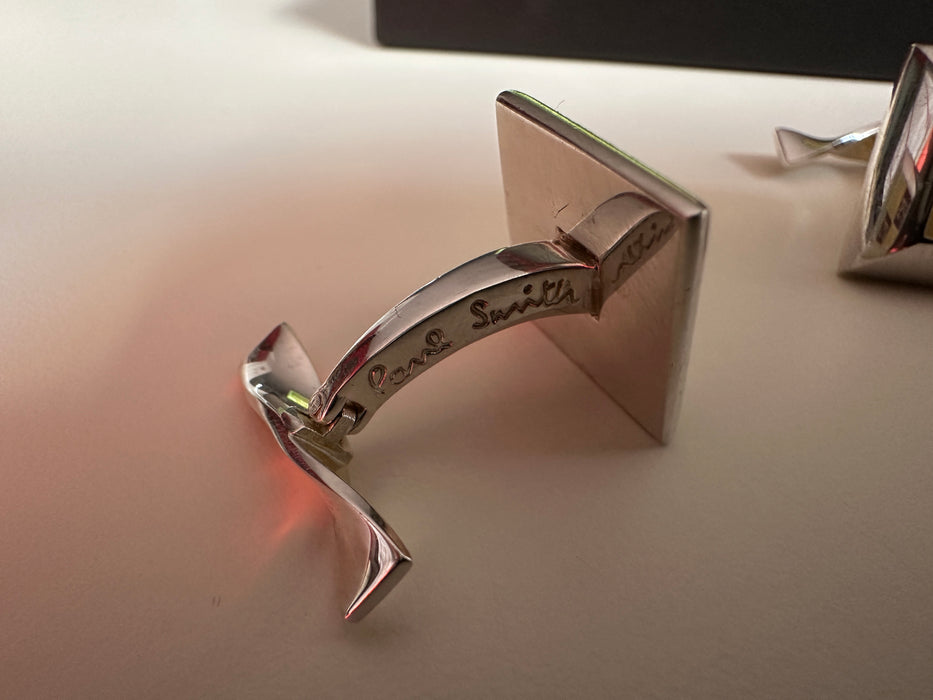 Paul Smith Sterling Silver "PS" Beveled Edge Cufflinks – Hallmarked &amp; Gift Boxed