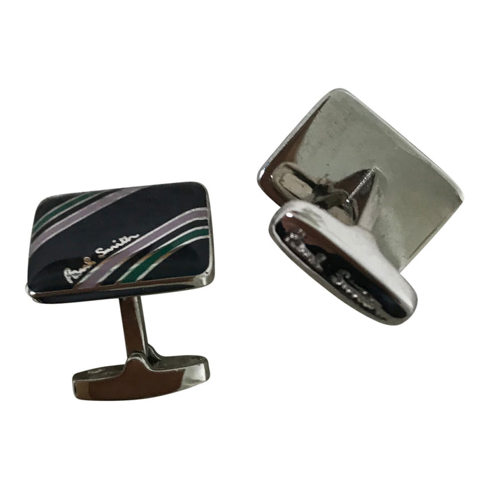 Paul Smith Bevelled cufflinks Green & Yellow stripe