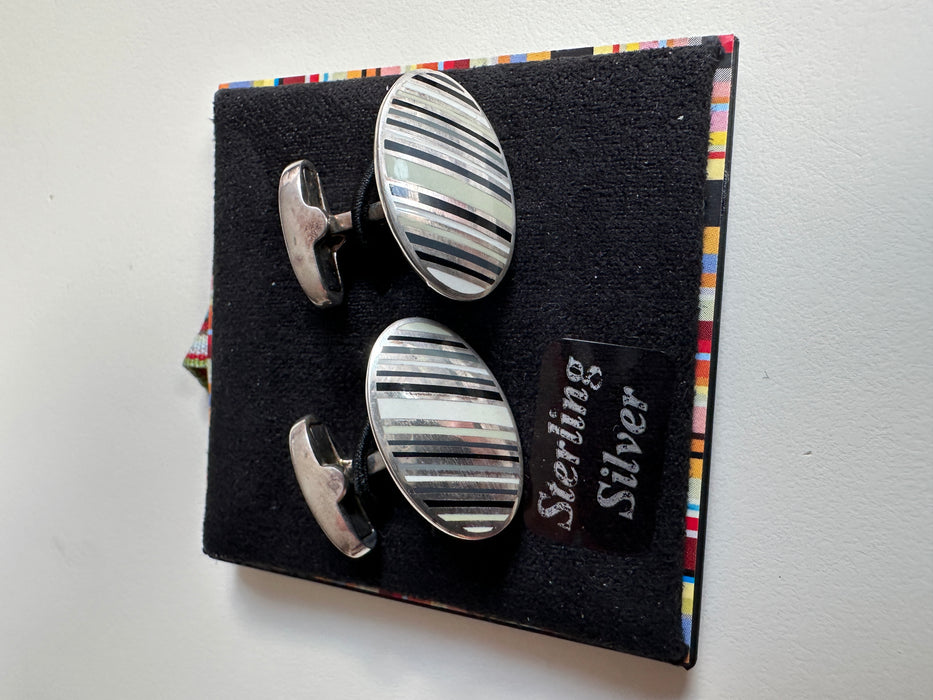 Paul Smith Cufflinks Sterling Silver Oval Multi Stripe Cufflinks