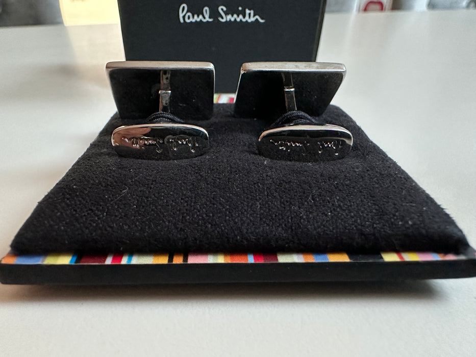 Paul Smith Cufflinks Sterling Silver Yellow Purple Stripe "PS" Square