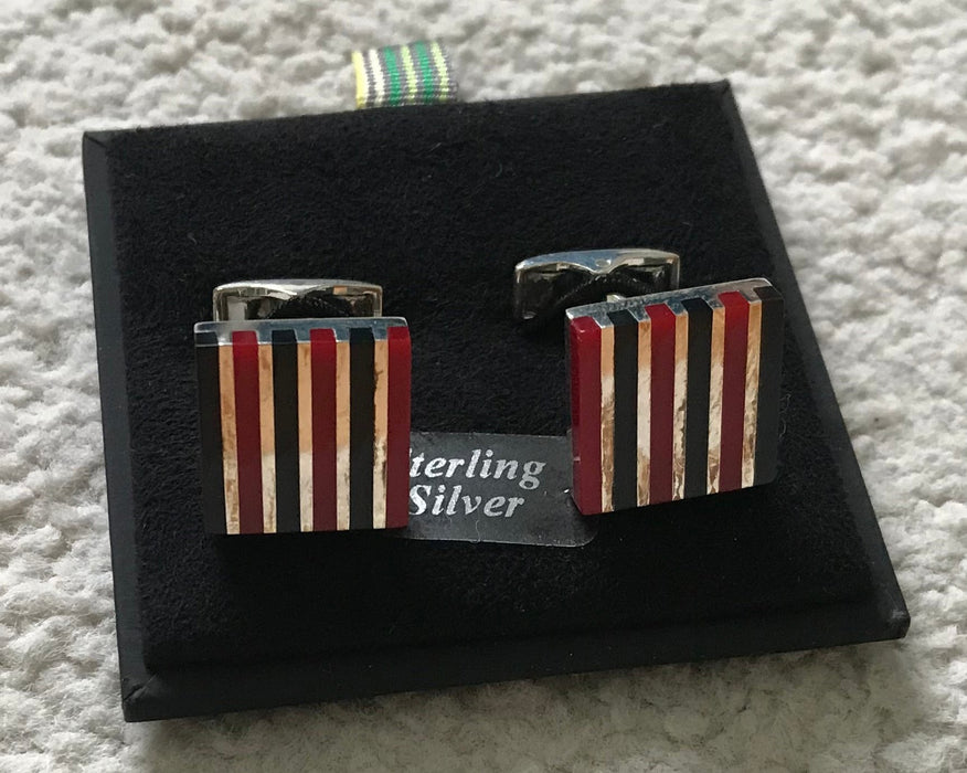 Paul Smith Sterling Silver Cufflinks – Red & Blue Inserts with Twisted Shaft Design