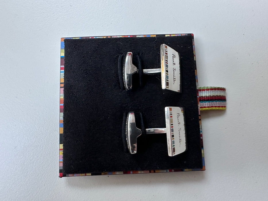 Paul Smith Cufflinks Hallmarked Sterling Silver Multi Stripe Edge