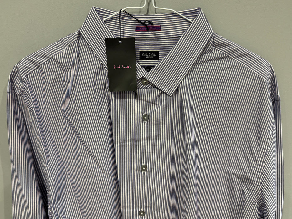 Paul Smith Long Sleeve Slim Fit Purple Stripe Shirt - Size 17.5/44 - Pattern Cuff detail