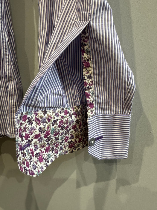Paul Smith Long Sleeve Slim Fit Purple Stripe Shirt - Size 17.5/44 - Pattern Cuff detail