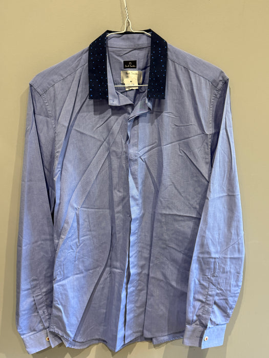 Paul Smith Blue Long Sleeve Polka Dot Collar Shirt | Size M | PS Collection