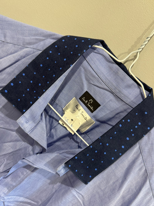 Paul Smith Blue Long Sleeve Polka Dot Collar Shirt | Size M | PS Collection