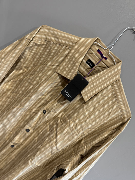 Paul Smith Formal LS Classic Brown Stripe Shirt  - Size 16.5 / 42  - p2p 22.5"