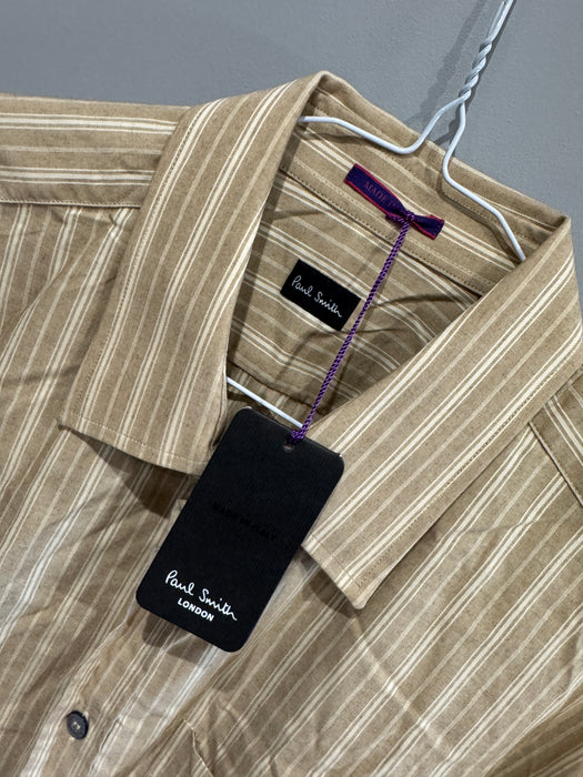 Paul Smith Formal LS Classic Brown Stripe Shirt  - Size 16.5 / 42  - p2p 22.5"