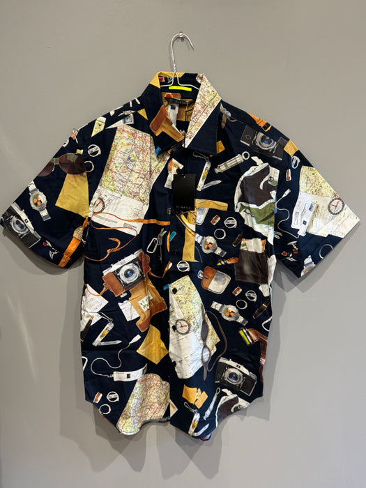 Paul Smith Navy Short Sleeve Shirt | Travel Items Theme | PS Collection | RARE