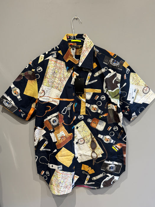Paul Smith Navy Short Sleeve Shirt | Travel Items Theme | PS Collection | RARE