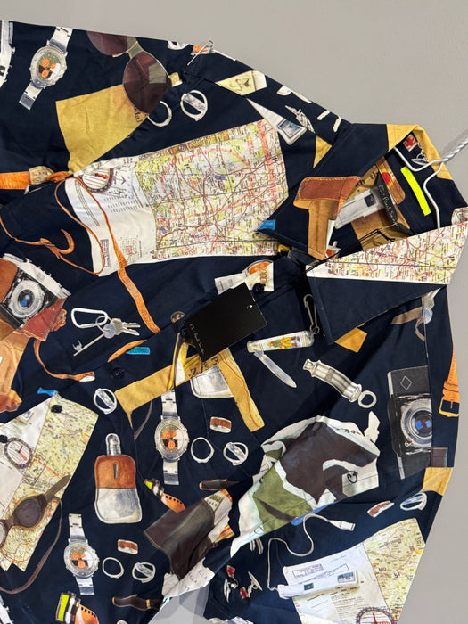 Paul Smith Navy Short Sleeve Shirt | Travel Items Theme | PS Collection | RARE