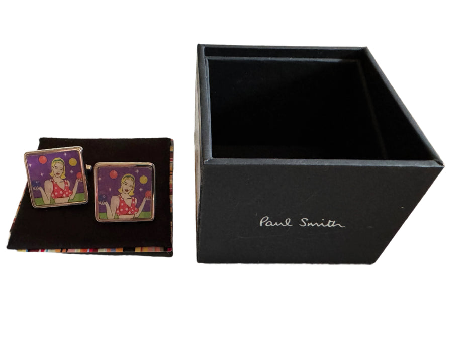 Paul Smith Lenticular Juggler “Pin-Up” Cufflinks – Ultra-Rare White Palladium Edition (New Old Stock – Early 2000s!)