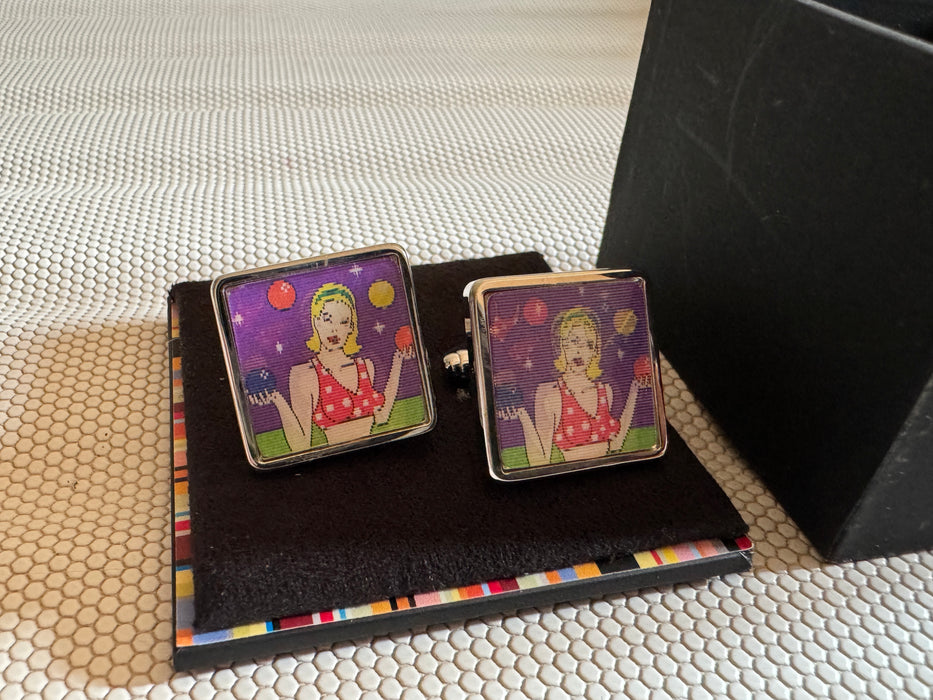 Paul Smith Lenticular Juggler “Pin-Up” Cufflinks – Ultra-Rare White Palladium Edition (New Old Stock – Early 2000s!)