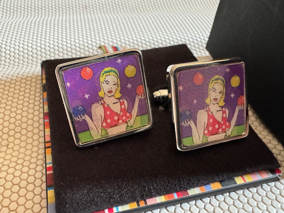 Paul Smith Lenticular Juggler “Pin-Up” Cufflinks – Ultra-Rare White Palladium Edition (New Old Stock – Early 2000s!)