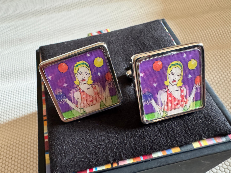 Paul Smith Lenticular Juggler “Pin-Up” Cufflinks – Ultra-Rare White Palladium Edition (New Old Stock – Early 2000s!)