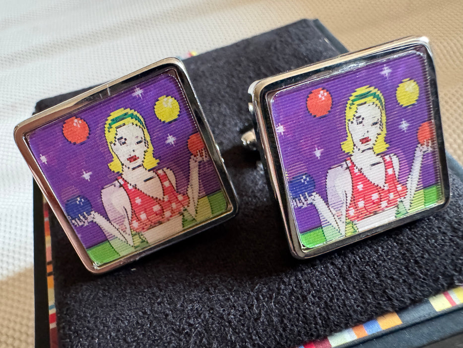 Paul Smith Lenticular Juggler “Pin-Up” Cufflinks – Ultra-Rare White Palladium Edition (New Old Stock – Early 2000s!)