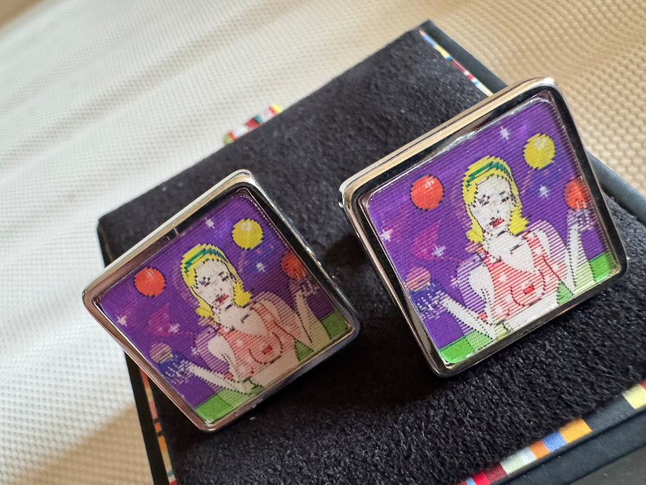 Paul Smith Lenticular Juggler “Pin-Up” Cufflinks – Ultra-Rare White Palladium Edition (New Old Stock – Early 2000s!)