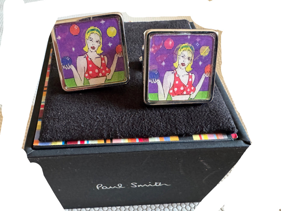 Paul Smith Lenticular Juggler “Pin-Up” Cufflinks – Ultra-Rare White Palladium Edition (New Old Stock – Early 2000s!)