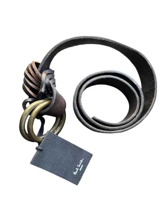 Paul Smith Jeans Black Distressed Leather Belt with Interlocking Rings - LUXURIOUS DESIGNER DETAIL!