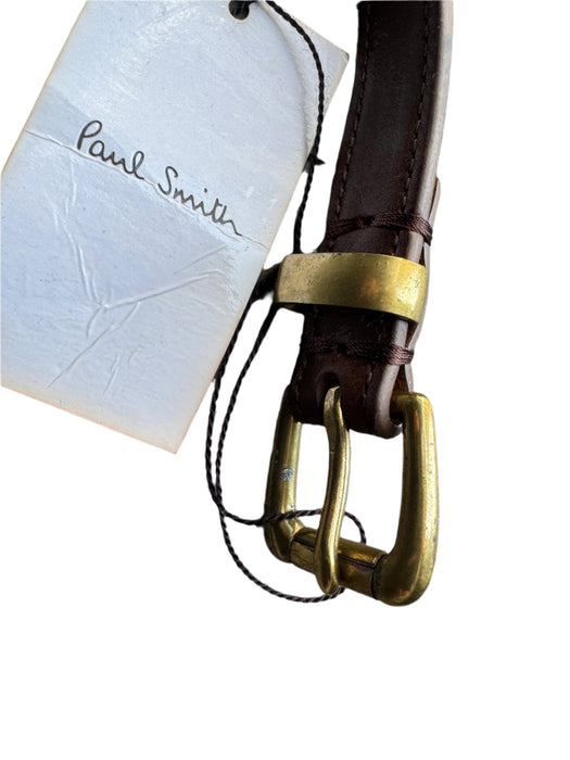 Paul Smith Two-Tone Brown Leather Skinny Belt with Brass Buckle  - Size M