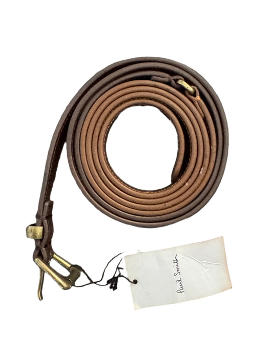 Paul Smith Two-Tone Brown Leather Skinny Belt with Brass Buckle  - Size M