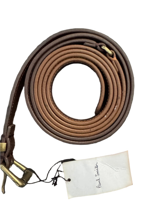 Paul Smith Two-Tone Brown Leather Skinny Belt with Brass Buckle  - Size M