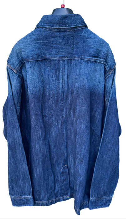 Paul Smith RED EAR Distressed Indigo Chore Jacket with Red Ear Detail - Rare, Exclusive Style - Size L