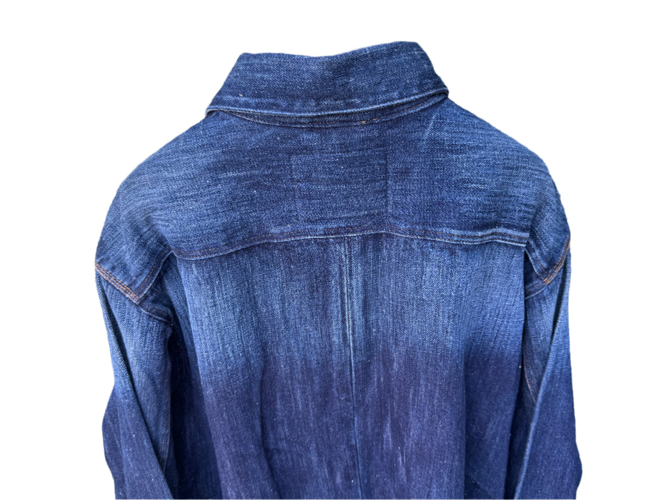 Paul Smith RED EAR Distressed Indigo Chore Jacket with Red Ear Detail - Rare, Exclusive Style - Size L