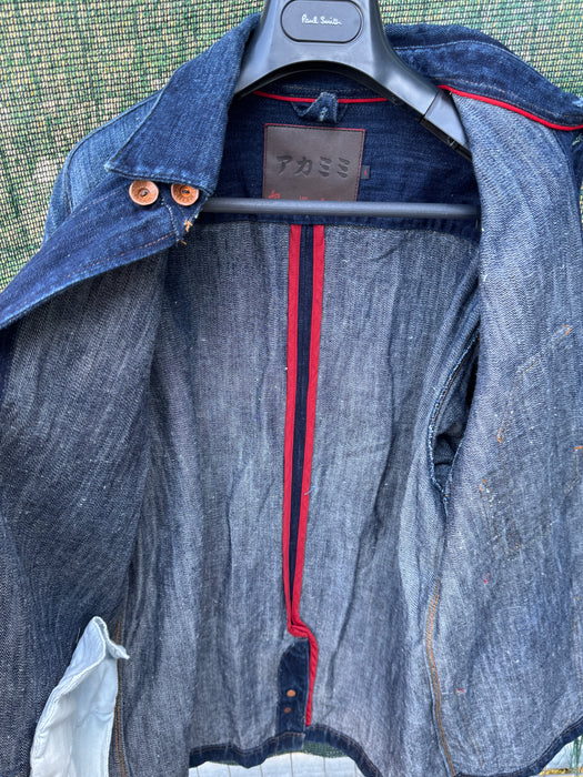 Paul Smith RED EAR Distressed Indigo Chore Jacket with Red Ear Detail - Rare, Exclusive Style - Size L