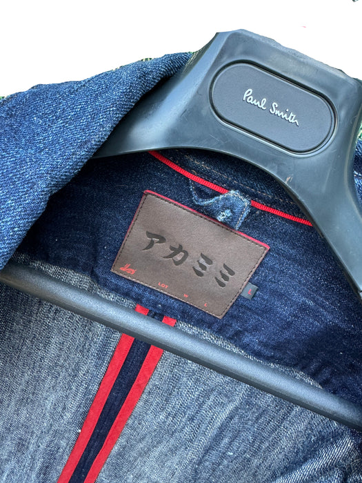 Paul Smith RED EAR Distressed Indigo Chore Jacket with Red Ear Detail - Rare, Exclusive Style - Size L