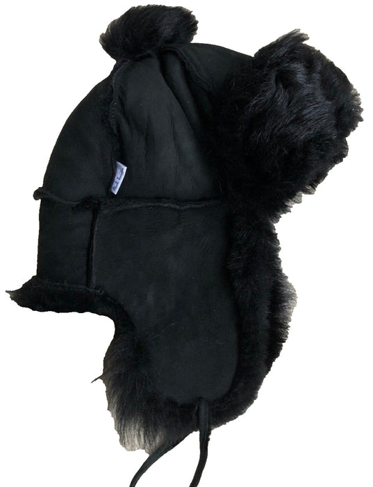 Paul Smith Black Sheepskin Chapka Hat | Cord Fastening | Faux Fur | Size M