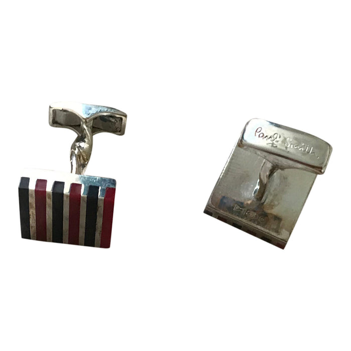 Paul Smith Sterling Silver Cufflinks – Red & Blue Inserts with Twisted Shaft Design