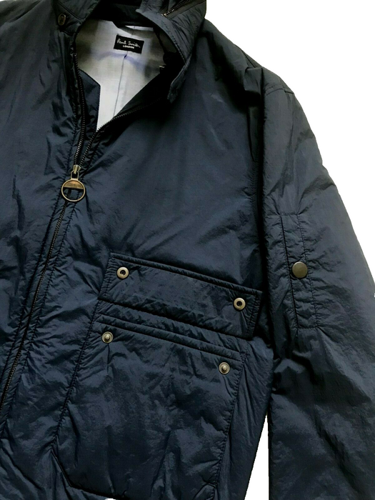 ポール・スミス ボンバージャケット | ネイビーブルー キルティング 隠しフード付き | サイズ 42 | 希少、限定、スタイリッシュ