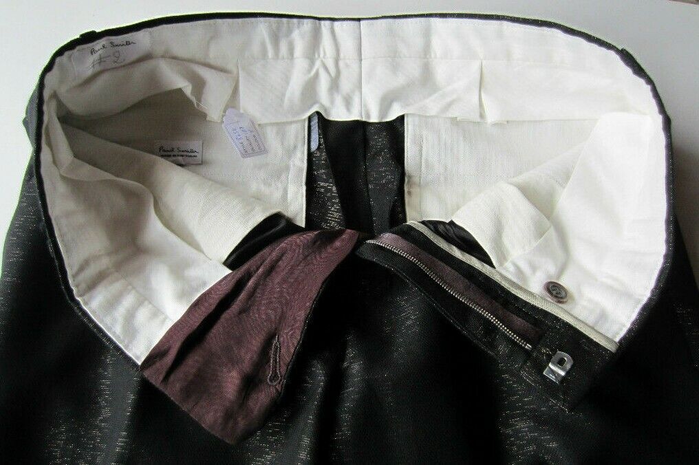 Paul Smith Men's Tapered Trousers - Size 30 - Silver Flecked Black with Gold Zips - Embrace This Luxury!
