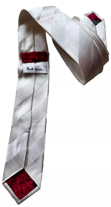 Paul Smith Silk Tie | Ivory & Grey Stripe | 6cm Width | Made in Italy