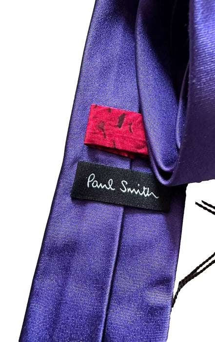 Paul Smith Narrow Silk Tie - Plain Purple with Red Rose Lining - Italian Elegance Awaits!